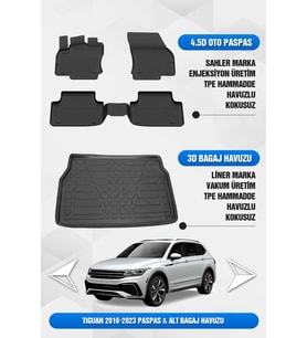 Volkswagen Tiguan 2016-2023 Uyumlu 4.5D Premium Havuzlu Oto Paspas ve Liner ALT Bagaj Havuzu