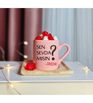 Sen Sevda Mısın ? Tasarımlı Kişiye Özel Pembe Türk Kahvesi Fincanı