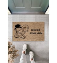 Dormot Modern Dijital Baskı - Kahverengi Hoşgeldin Üzümlü Kekim - Kapı Önü Paspası (Bej)