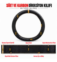 Ford Fiesta Mk5 Dikme Direksiyon Kılıfı Alcantara Süet Mat Karbon Bej Yüzük ve Dikiş 2006-2008