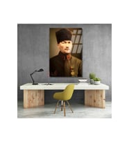 Cam Atatürk Portresi Ofis Tablosu Yeni Ev Hediyesi Cam Duvar Dekoru