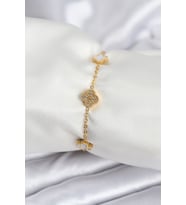 316L Çelik Gold Renk Beyaz ve Zirkon Taşlı Baby Boy Yonca Kadın Bileklik TJ-BB7955