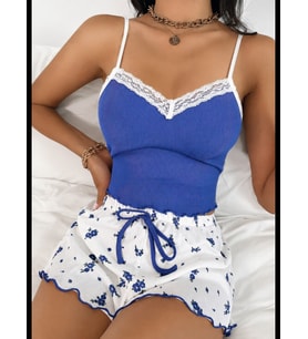 Fantezia Night Kadın Saks Mavisi İnce Askılı Şortlu Pijama Takımı 5269