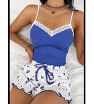 Fantezia Night Kadın Saks Mavisi İnce Askılı Şortlu Pijama Takımı 5269