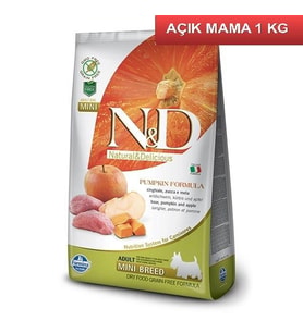 ND Tahılsız Balkabaklı Yaban Domuzlu Elmalı Mini Irk Köpek Maması 1 Kg AÇIK