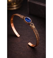Kadın Bakır Bileklik Doğal Mavi Safir Taşlı Oval Model Bakır Bilezik