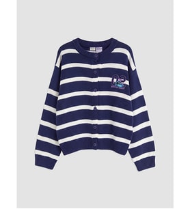 LCW Kids Ekru Stitch Nakışlı Kız Çocuk Triko Hırka