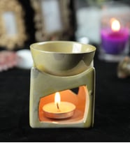 Buhurdanlık Şömine Sarı Desenli & Buhur Koku Mum Set