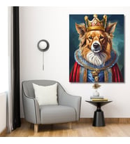 Tekli Dikey Kanvas Duvar Tablosu Kral Kostümlü Border Collie Köpek