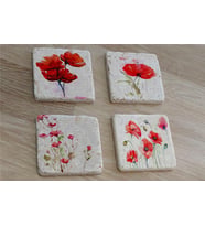 Kırmızı Şakayıklar Doğal Taş Bardak Altlığı 4'lü set - Natural Stone Coasters