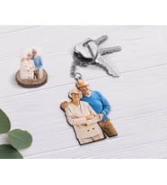BK Gift Kişiye Özel Tam Boy Büyükanne ve Büyükbaba Karikatürlü Ahşap Anahtarlık-1 (Beyaz)