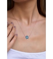 Papatya Silver 925 Ayar Gümüş Rose Kaplama Mavi Mineli Kamelya Çiçeği Kolye