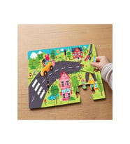 Şehirde Gezen Mutlu Çocuklar Tasarımlı 24 Parça Ahşap Çocuk Puzzle MPK0884