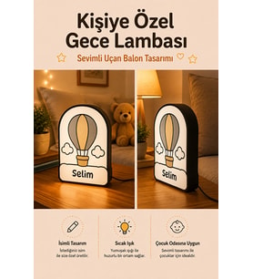 Kişiye Özel İsimli Uçan Balon Gece Lambası Sıcak Işıklı Çocuk ve Bebek Odası Dekoru