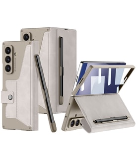 Samsung Galaxy Z Fold 7 Kılıf Kamera Korumalı Kadife Tasarımlı Kıpta Kalem Bölme