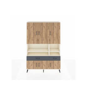 Arges Dolap 8 Raflı 2 Çekmeceli 6 Kapaklı 132x30x195 Aytaşı-Çam/Antrasit