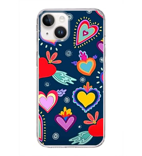 PrintiFy Apple  iPhone 14 ile Uyumlu 1mm Slim Fit Retro Renkler 3 Baskılı Şeffaf  Kılıf