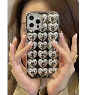 İphone 11 Uyumlu Silver 3D Kalpli Telefon Kılıfı