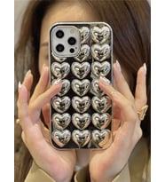 İphone 11 Uyumlu Silver 3D Kalpli Telefon Kılıfı