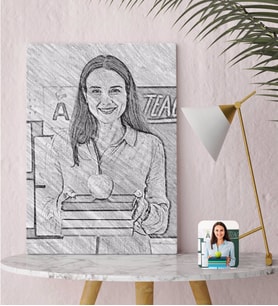 BK Gift Kişiye Özel Kadın Öğretmen Karakalem Tasarımlı Kanvas Tablo-1
