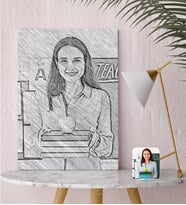 BK Gift Kişiye Özel Kadın Öğretmen Karakalem Tasarımlı Kanvas Tablo-1