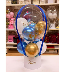 Hoş Geldin  Erkek Bebek Hediye Balon Kutusu Mavi Gold Tasarım