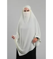 Ekru Pratik Hazır Geçmeli Tesettür Eşarp Krep Bağcıklı Çift Katlı Sufle Hijab 2314_27