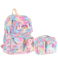 Kaukko Peluş Unicornlu Pembe Kız ÇocukLar İçin Okul Çantası ve Beslenme Çantası Seti (L5243+L7243) (Çok Renkli)