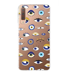 PrintiFy Samsung Galaxy A7 2018 ile Uyumlu 1mm Slim Fit Nazar Boncuğu 2 Baskılı Şeffaf  Kılıf