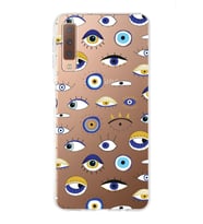 PrintiFy Samsung Galaxy A7 2018 ile Uyumlu 1mm Slim Fit Nazar Boncuğu 2 Baskılı Şeffaf  Kılıf