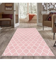 Pembe Eskitme Damla Desen Yıkanabilir Kaymaz Taban Leke Tutmaz Modern Salon Halısı ve Yolluk (Beyaz)