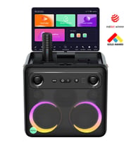 Ikarao Partybox Break X2 600W Karaoke Bluetooth Hoparlör Seti, 10.1" Dahili Tablet, 2 Kablosuz Gizlenebilir Otomatik Şarjlı Mikrofon, RGB Işıklı Taşınabilir Hoparlör