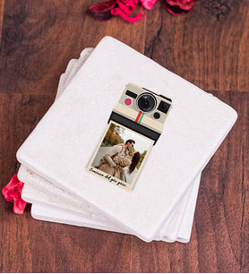 Kişye Özel Polaroid Tasarım Fotoğraflı Taş Bardak Altlığı