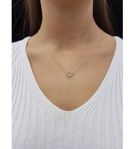 Kelebek Lazer Mineli 18K Altın Kaplama Minimal Kolye (Karışık)