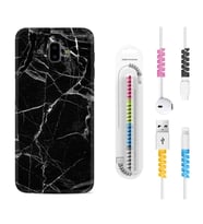Samsung J6 Plus J7 Prime J7 Pro M20 Kılıf Kablo Koruma Spiral Silikon Fragile Black Mermer 1378
