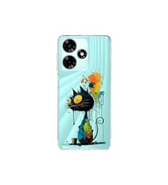 Infinix Hot 30 ile Uyumlu Splash Kedi Tasarımlı Şeffaf Silikon Kılıf