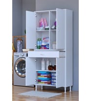 Eliusta Luma Kapaklı & Çekmeceli Banyo Dolabı 85 cm Genişlikte Beyaz Dolap 85x173x32,5 cm Depolama Dolabı
