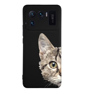 Xiaomi Mi11 Ultra Uyumlu Lansman Kılıf Catface Tasarımlı İçi Kadife Kapak-Siyah (Şeffaf)