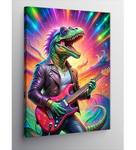 Kanvas Tablo Elektro Gitar Çalan Dinozor