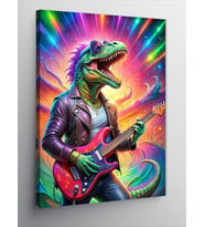 Kanvas Tablo Elektro Gitar Çalan Dinozor