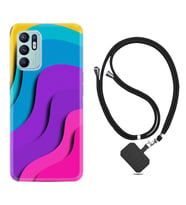 Oppo Reno 6 Kılıf Silikon Boyun Askılı İpli Desenli Silikon Renk Cümbüşü 1631