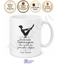 Pilates Temalı Baskılı Kupa Bardak Hediye Pilates Severlere Özel Tasarım