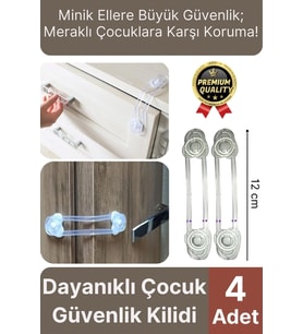 Çok Amaçlı Çekmece Dolap Kapağı Koruma Aparatı Ayarlanır Çocuk Bebek Güvenlik Kilidi 4 Adet 12 Cm