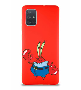 Samsung Galaxy A71 Soft Premier Kapak Bay Yengeç Tasarımlı Silikon Kılıf - Kırmızı (Şeffaf)