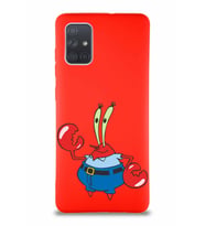 Samsung Galaxy A71 Soft Premier Kapak Bay Yengeç Tasarımlı Silikon Kılıf - Kırmızı (Şeffaf)