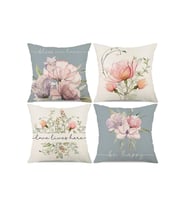 Jungle Bahar Yaz Kırlent Set Çiçekli Yapraklı Soft Flower Desenli Botanik Pastel Renkli 4 Lü Kırlent Kılıfı Verona18