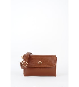 Kadın Lilya Taba 2 Bölmeli Kapaklı Küçük Boy Fermuar Ve Çıt Çıt Kapama El Kol Ve Omuz Çantası