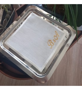 kişiye özel harf işemeli kare nişan/söz tepsi örtüsü (Gold)