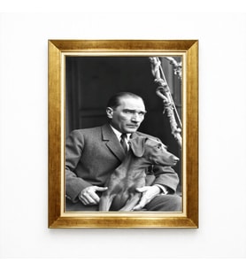 Tablore Nostaljik Siyah Beyaz Atatürk ve Köpeği Foks Tablosu