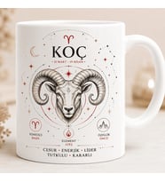 Koç Burcu Temalı Kupa Bardak – Astroloji ve Burç Tasarımlı Seramik Kupa
